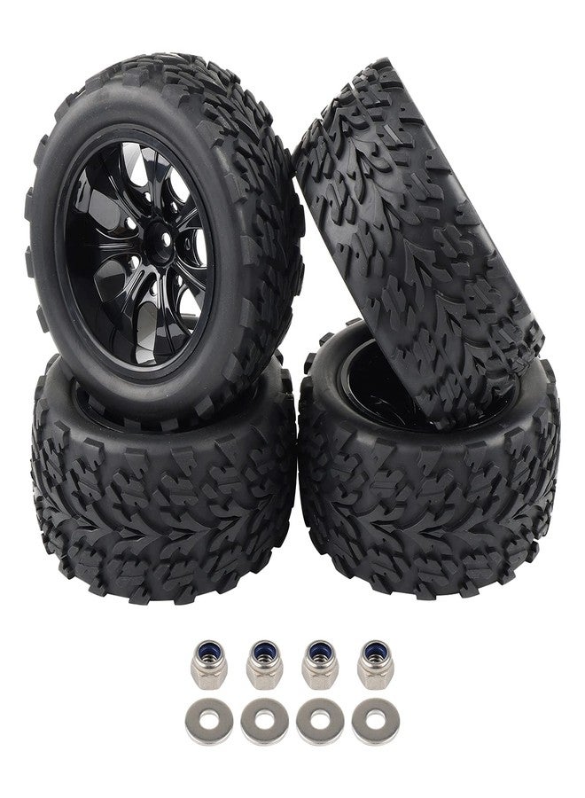 Rowiz 4 Pack 12mm Hex RC Wheels and Tires for 1/10 Monster Truck Tyre (with Nuts and Washers), RC Car Parts - Image 1